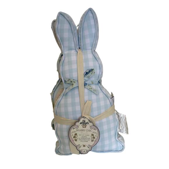 Shabby Chic Easter Bunny Rabbit Pillows Floral Plaid Muslin Set of 3 NEW - Picture 3 of 5